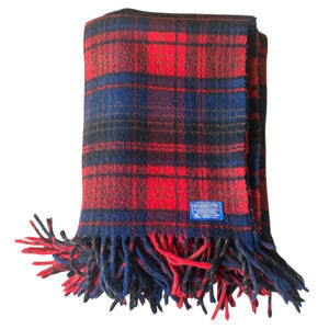 Vintage Wool Pendleton Red Plaid Blanket Throw Fringe